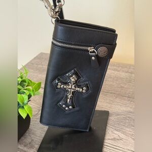 Gothic Black Chain Wallet Cross Biker Punk Bifold Zip Pocket Unisex NWOT